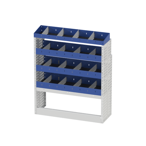  Module BASE van racking, consisting of wheel arch covers and 4 shelves, guaranteeing maximum flexibility for the user.