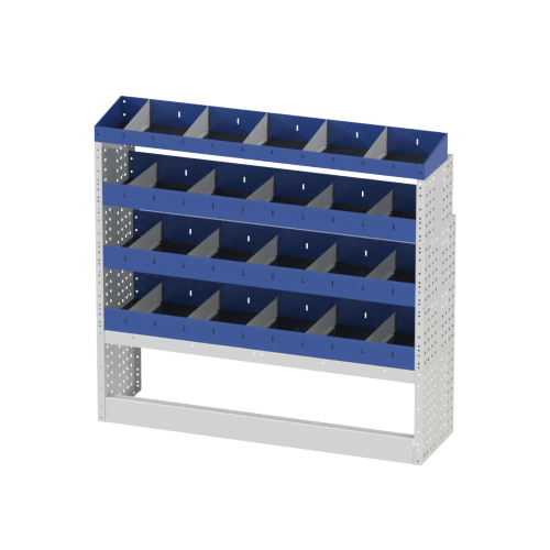 The right module BASE for VITO ExtraLong has an open wheel arch cover, 3 shelves with dividers and an end shelving.