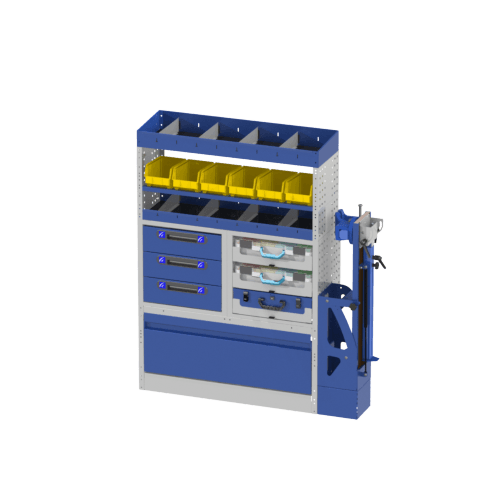 LUXURY right side module for Peugeot Boxer L1H1 consisting of: wheel arch cover with tilting blue door, 3 drawers, 2 plastic suitcases, 1 metal yellow trays, terminal and tilting vice.