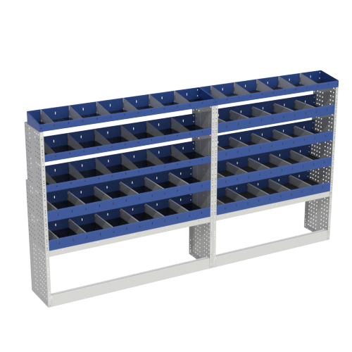 The BASE shelving that we have designed for the left-hand set-up for your VOLKSWAGEN CRAFTER L3H2 is the ideal solution for those who need to organize their small parts and equipment professionally for your Crafter. It includes: Open wheel arch covers, Shelves with dividers and end shelving.