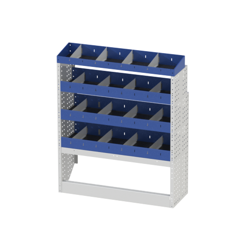 BASE module on the right side of your Transporter L1 Includes: wheel arch cover with door, 1 shelves with dividers, shelving with drawers.