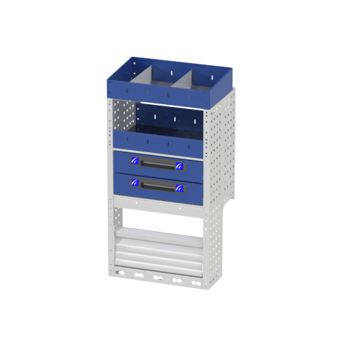 Right side module COMFORT for Courier made up of:a shelf with door, 2 drawers, open shelf with dividers and end with dividers.