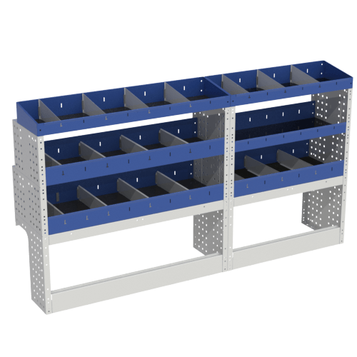 BASE module left side for Vs Caddy Maxi complete for a basic version. We have an open wheel cover, removable steel or plastic cases, shelving with dividers and lofty trays