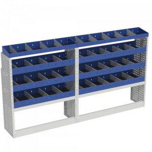 Transit Custom module consisting of: 2 open wheel arch covers, 6 racks with removable dividers and 2 end racks with dividers