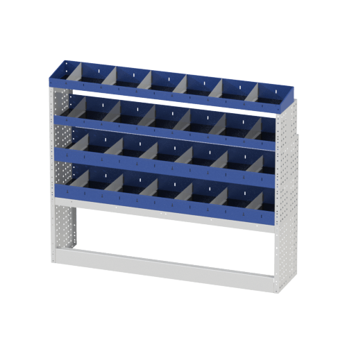BASE module for the right side of your Transporter. Includes: open wheel arch cover, 3 shelves with dividers, Shelving with removable containers
